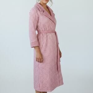 Vintage 70s Montgomery Ward Red Gingham Quilted Robe Cottagecore